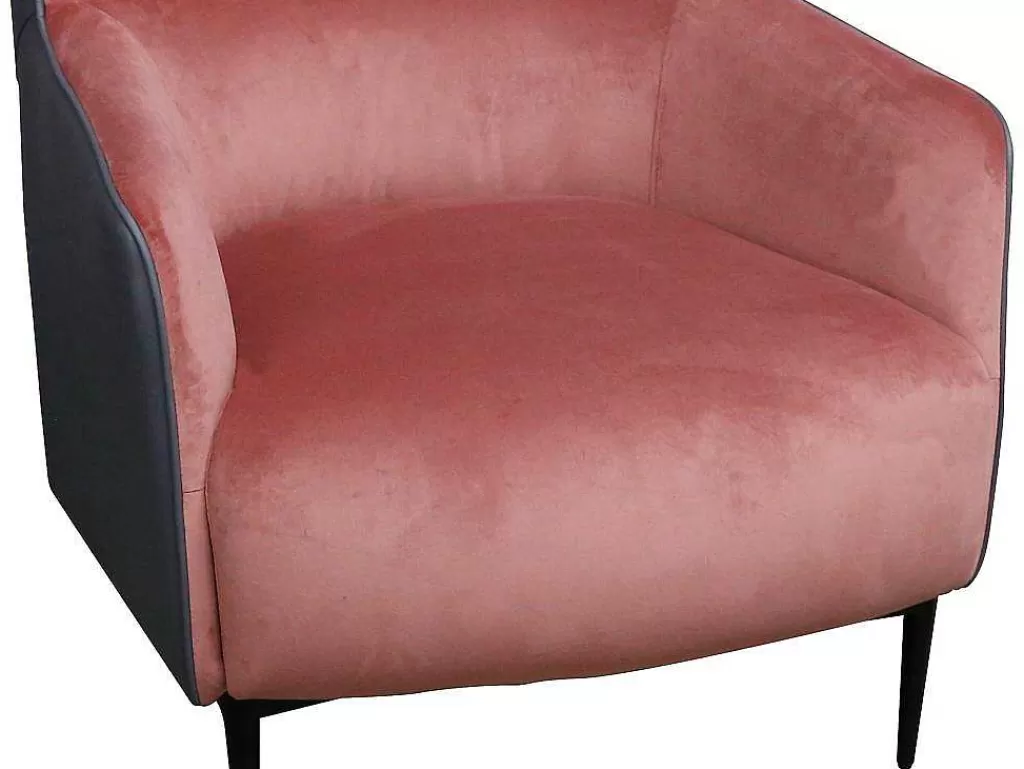 Poltrona Em Veludo*Vente-unique Poltrona Em Veludo Cor-De-Rosa E Estrutura Antracite - Mendocino