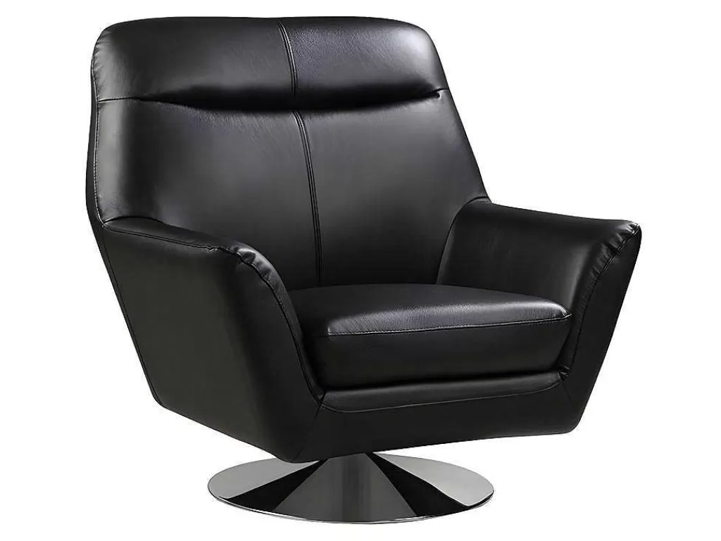 Poltrona Em Pele*Vente-unique Poltrona Giratoria Em Pele De Bufalo Cor Preto - Ithaque