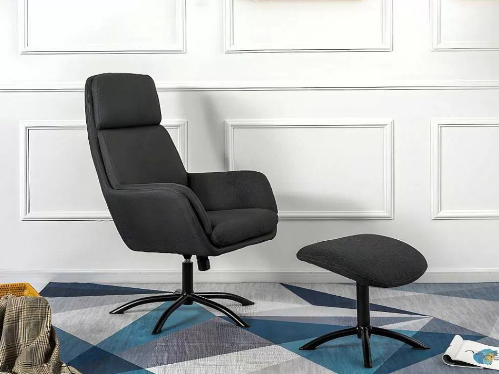 Cadeirão Relax*Vente-unique Poltrona Inclinavel Em Linho Com Apoio De Pés Cor Cinza-Escuro - Arbori