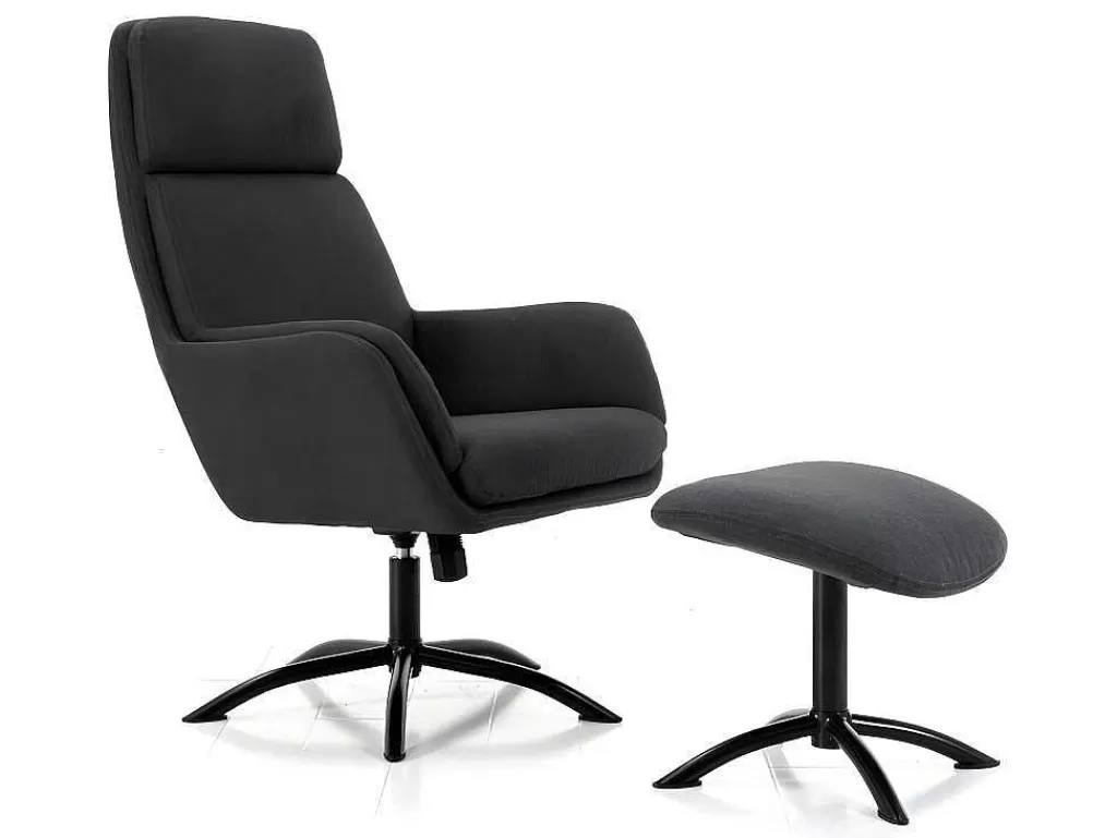 Cadeirão Relax*Vente-unique Poltrona Inclinavel Em Linho Com Apoio De Pés Cor Cinza-Escuro - Arbori