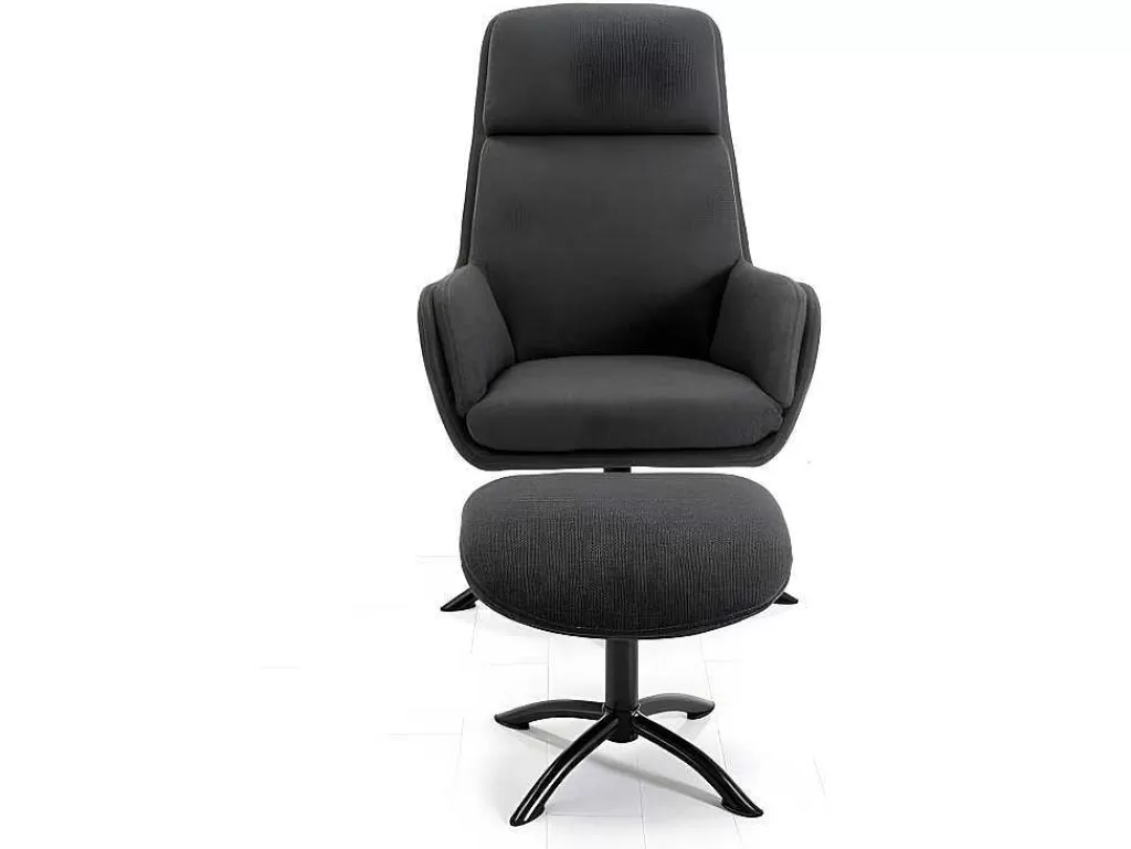 Cadeirão Relax*Vente-unique Poltrona Inclinavel Em Linho Com Apoio De Pés Cor Cinza-Escuro - Arbori