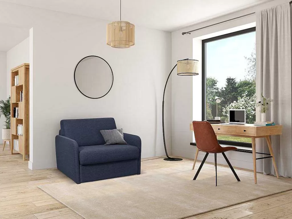 Poltrona Cama*Vente-unique Poltrona Rapidamente Convertivel Em Cama De 70 Cm Em Tecido Azul - Nadoa