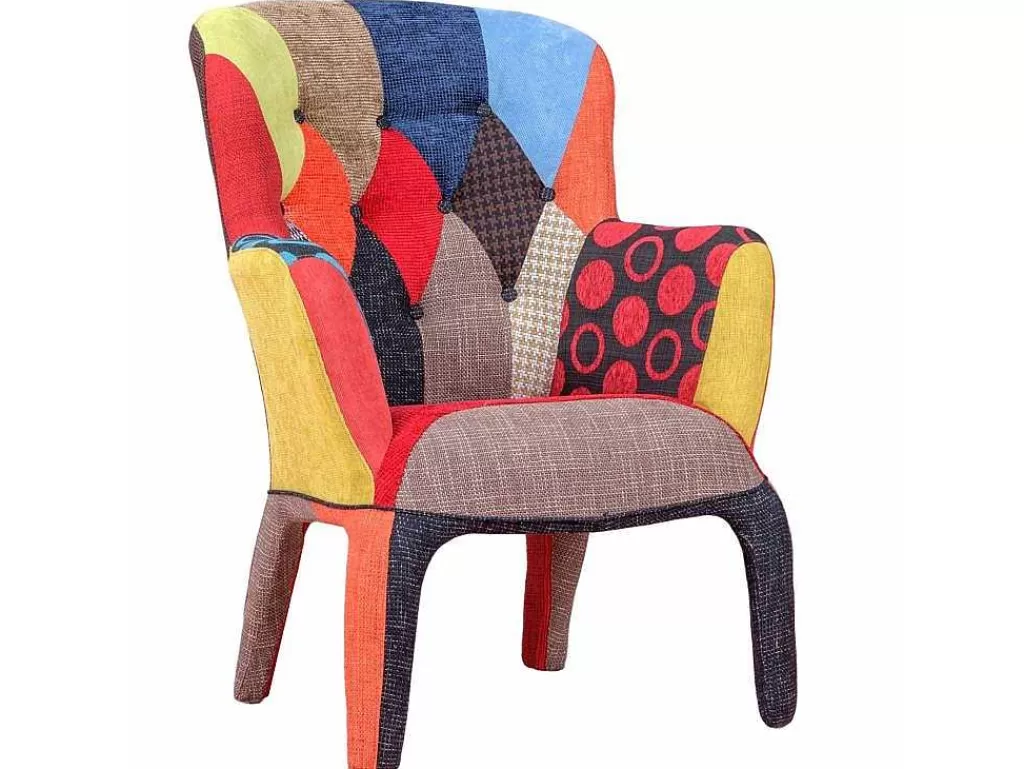 Cadeirão Relax*Vente-unique Poltrona Vintage Estofada Em Tecido Patchwork - Capitone - Retalhos