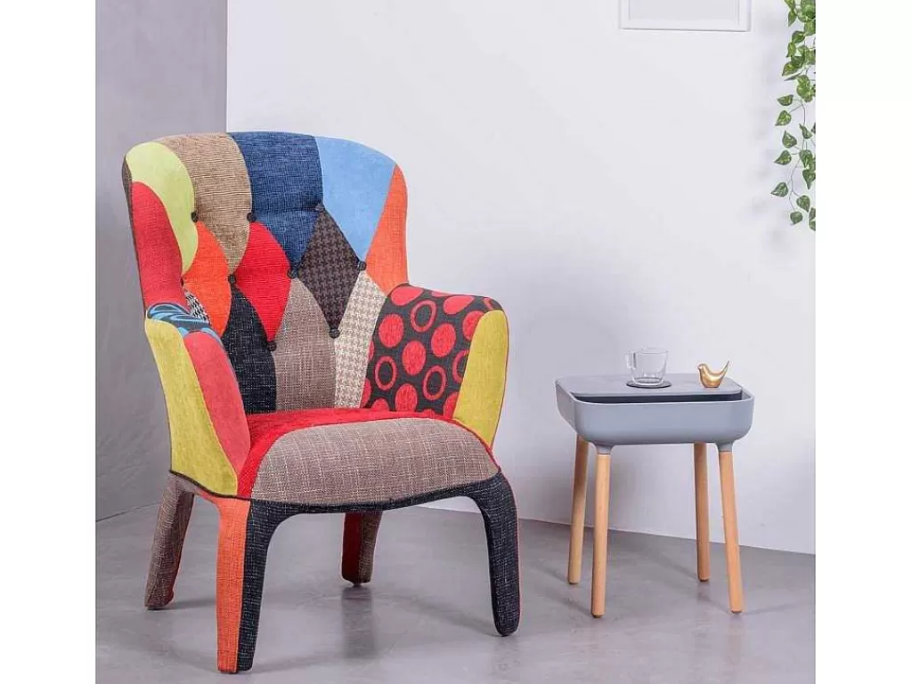 Cadeirão Relax*Vente-unique Poltrona Vintage Estofada Em Tecido Patchwork - Capitone - Retalhos