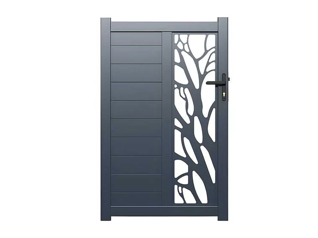 Porta E Portão*EXPERTLAND Porta De Batente Em Aluminio Semiperfurado Com Motivos De L100 X A164 Cm Cor Antracite - Labrit Ii