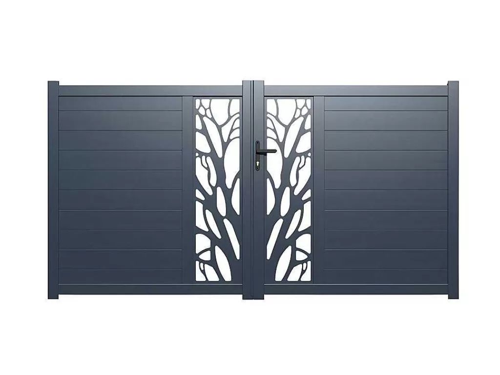 Porta E Portão*EXPERTLAND Porta De Batente Em Aluminio Semiperfurado Com Motivos De L100 X A164 Cm Cor Antracite - Labrit Ii