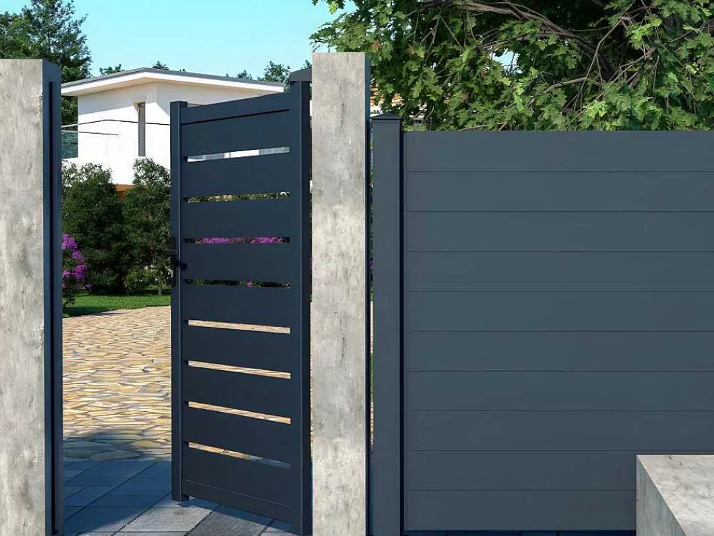 Porta E Portão*EXPERTLAND Porta De Batente Perfurada Antracite Em Aluminio De C100 X A176 Cm - Primo