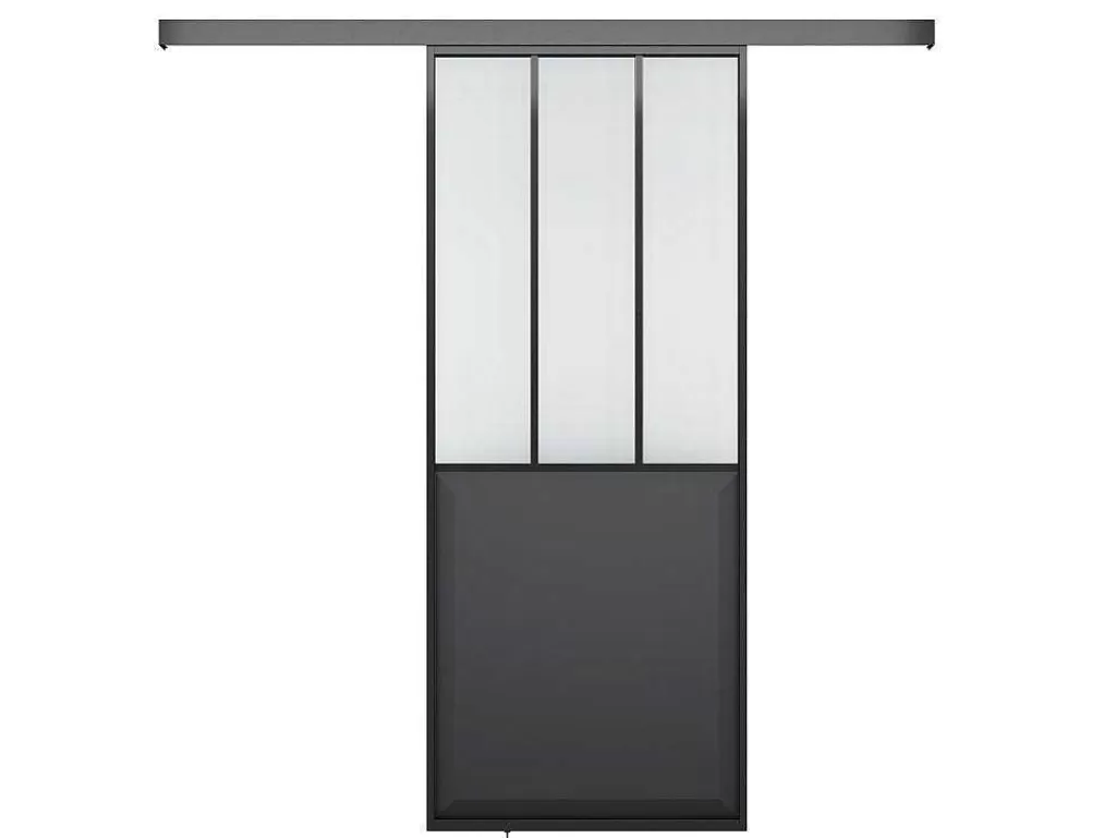 Porta De Correr*Vente-unique Porta De Correr Atelier Em Aplique Preto E Vidro Temperado Fosco, A205 X L73 Cm - Artisto