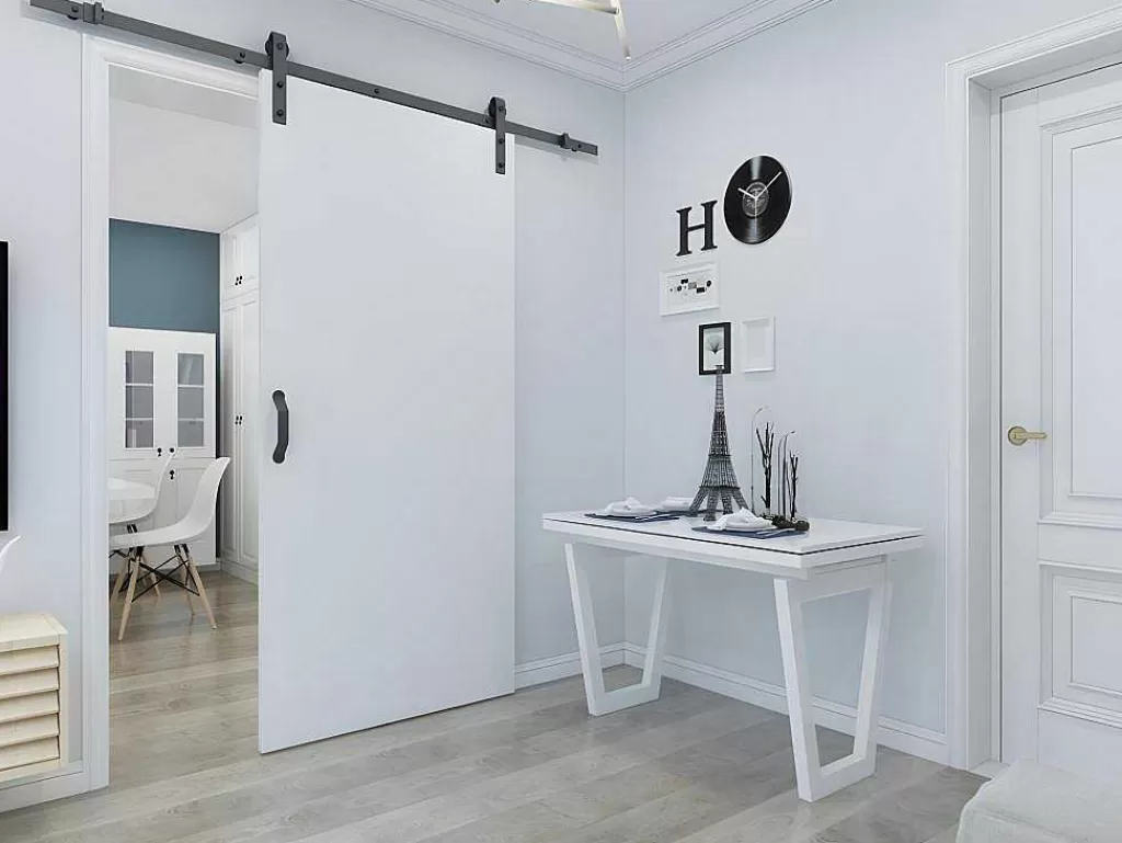 Porta De Correr*Vente-unique Porta De Correr Com Aplique Varin - A. 205 Cm X L. 83 Cm - Mdf + Pvc Branco