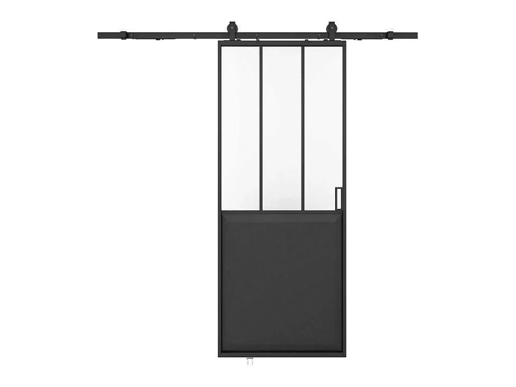 Porta De Correr*Vente-unique Porta De Correr De Atelier Com Trilho, Preto E Vidro Temperado A205 X L63 Cm - Artisto Ii