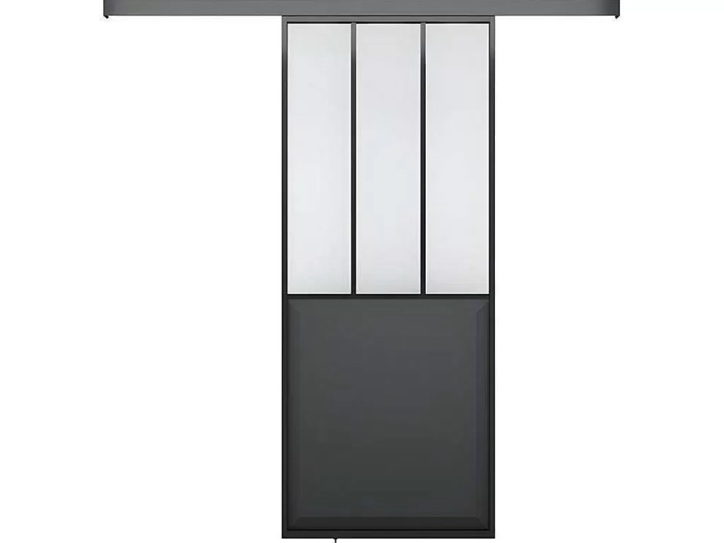 Porta De Correr*Vente-unique Porta De Correr De Atelier Em Aplique A205 Cm X L73 Cm Mdf Preto E Vidro Temperado Transparente - Artisto