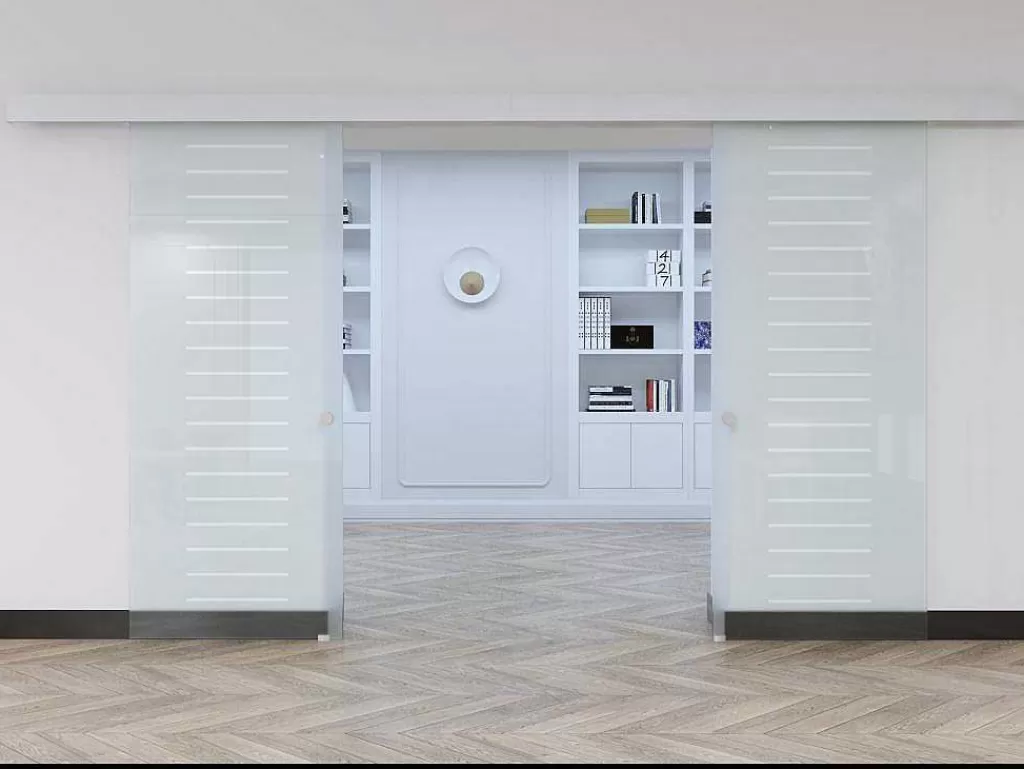 Porta De Correr*Vente-unique Porta De Correr Dupla Com Aplique - A 205 X L 83 Cm - Vidro Temperado - Astana