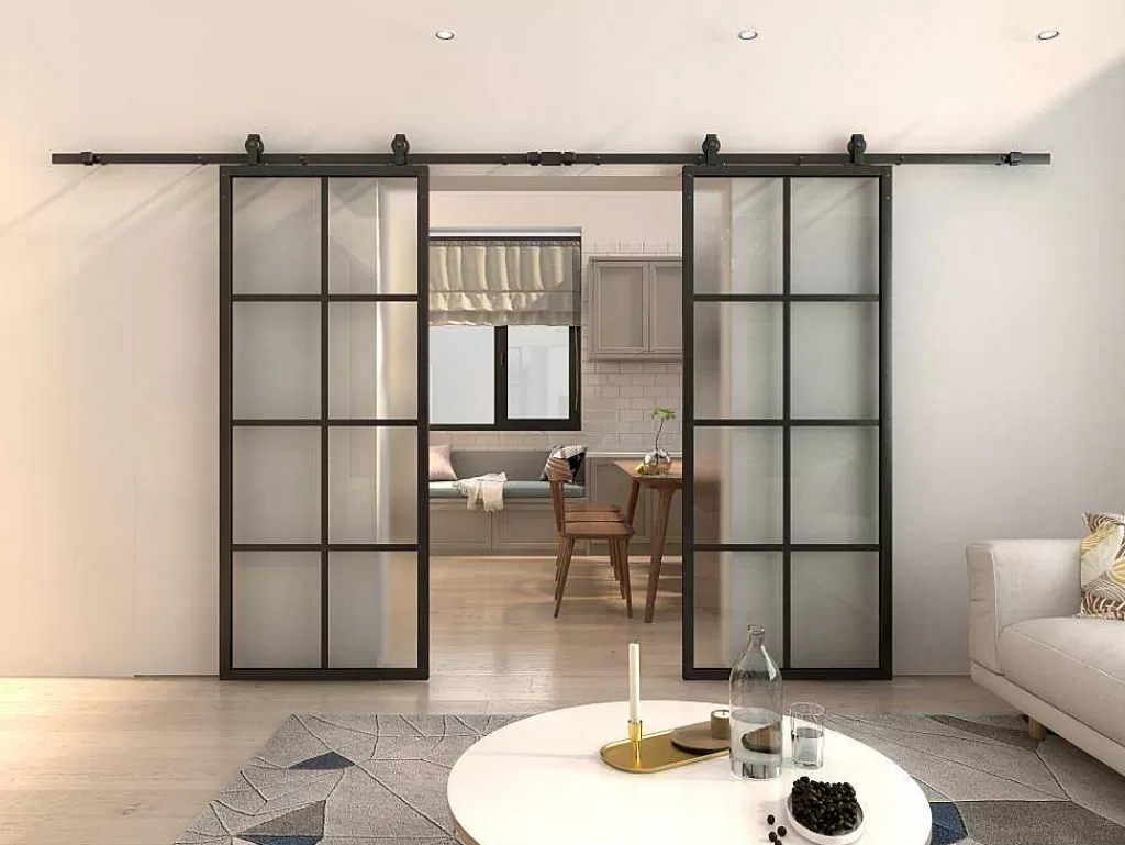 Porta De Correr*Vente-unique Porta De Correr Dupla Em Aplique Em Aluminio E Vidro Temperado Fosco - 2 X A205 X L83 Cm - Wilden