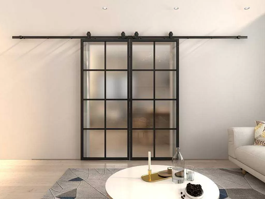 Porta De Correr*Vente-unique Porta De Correr Dupla Em Aplique Em Aluminio E Vidro Temperado Fosco - 2 X A205 X L83 Cm - Wilden
