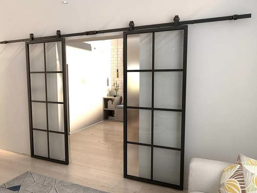 Porta De Correr*Vente-unique Porta De Correr Dupla Em Aplique Em Aluminio E Vidro Temperado Fosco - 2 X A205 X L83 Cm - Wilden