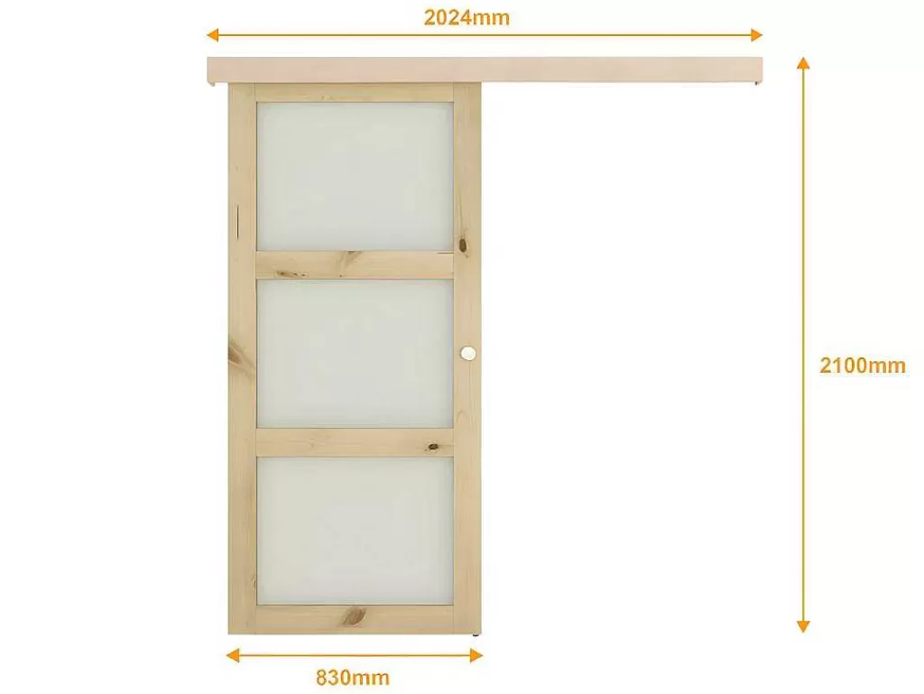 Porta De Correr*Vente-unique Porta De Correr Em Aplique Com 3 Vidros De A205 X C83 Cm Em Mdf Cor Madeira Natural - Acosta