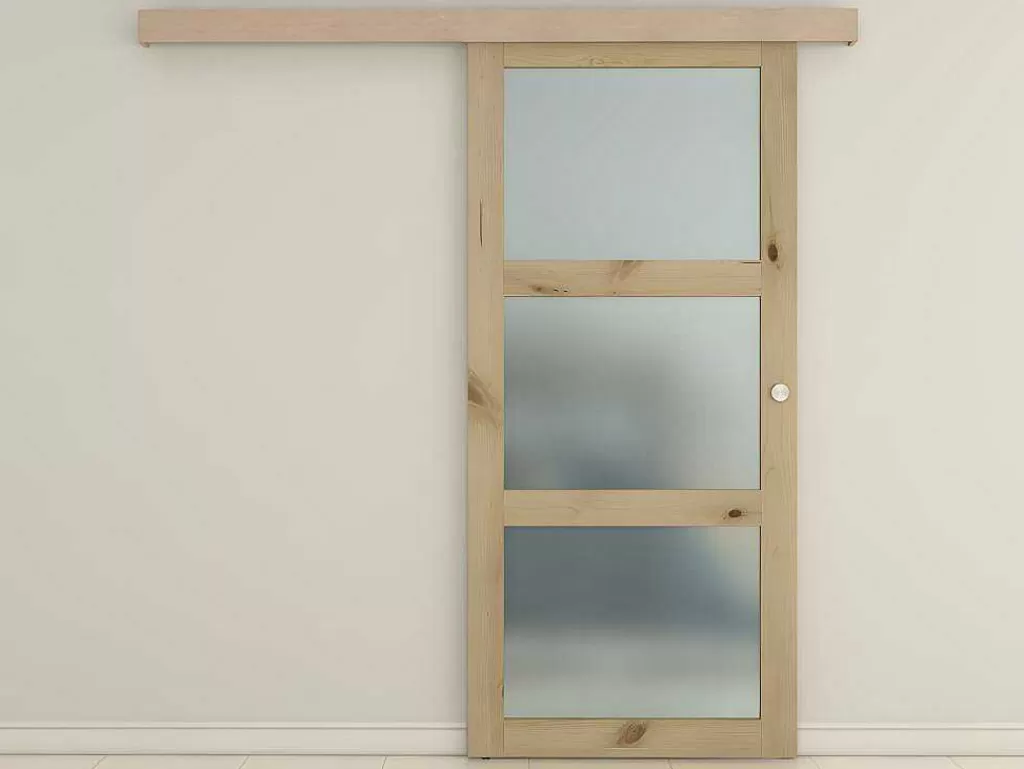 Porta De Correr*Vente-unique Porta De Correr Em Aplique Com 3 Vidros De A205 X C93 Cm Em Mdf Cor Madeira Natural - Acosta