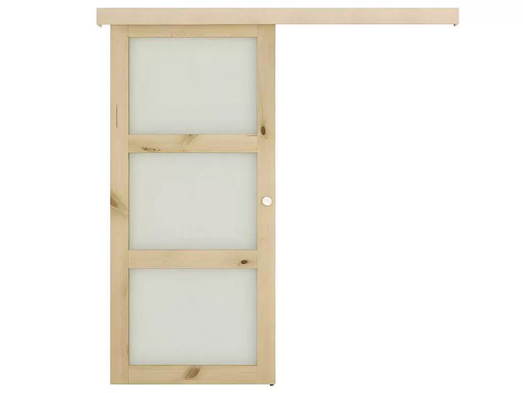 Porta De Correr*Vente-unique Porta De Correr Em Aplique Com 3 Vidros De A205 X C93 Cm Em Mdf Cor Madeira Natural - Acosta