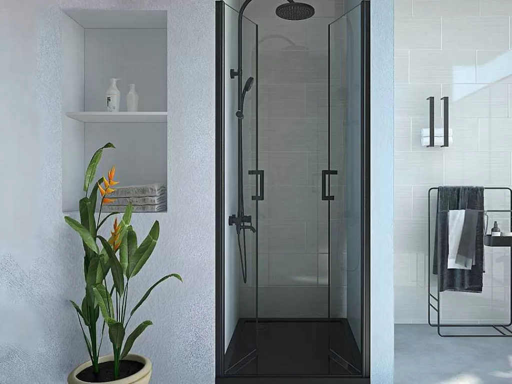 Painel De Duche*Shower & Design Porta De Duche De Batente 70 X 195 Cm Preto Mate Vidro Temperado - Sarasota