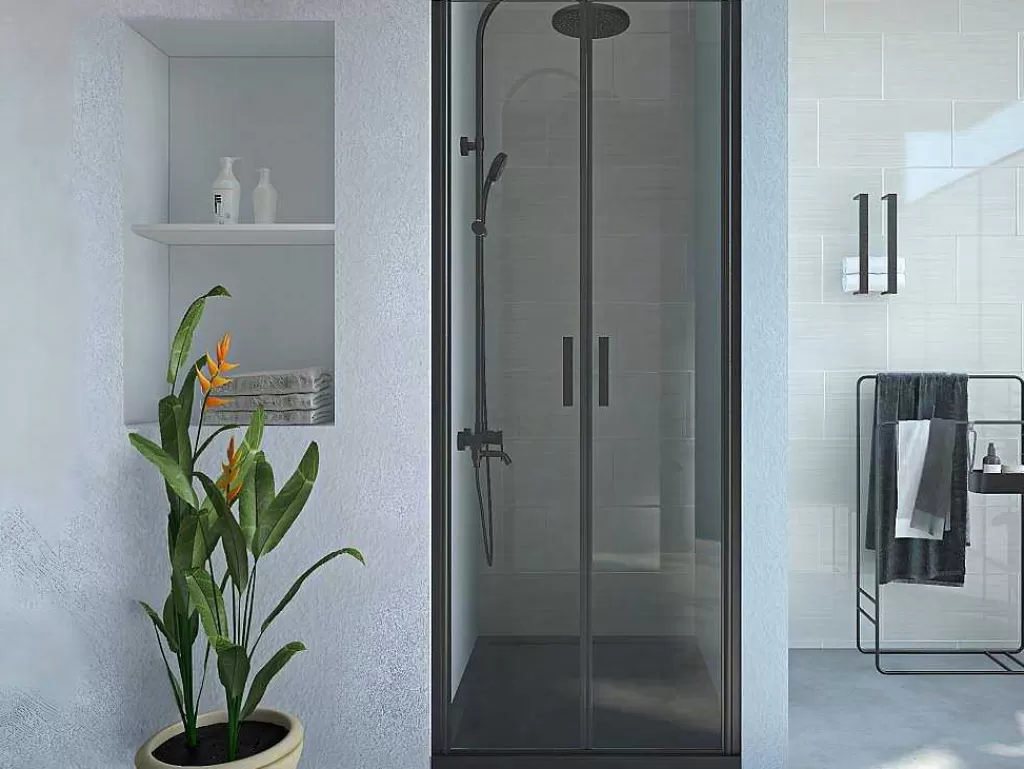 Painel De Duche*Shower & Design Porta De Duche De Batente 80 X 195 Cm Preto Mate Vidro Temperado - Sarasota