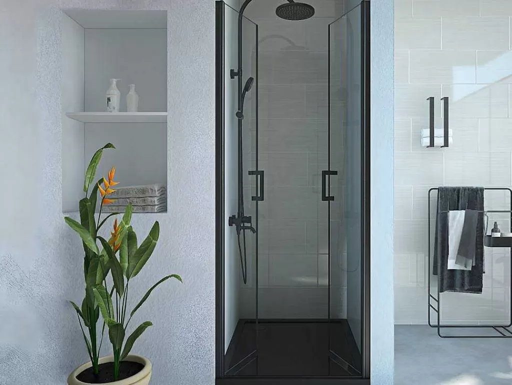 Painel De Duche*Shower & Design Porta De Duche De Batente 80 X 195 Cm Preto Mate Vidro Temperado - Sarasota