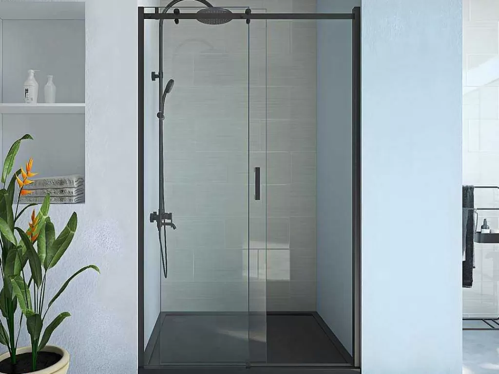 Painel De Duche*Shower & Design Porta De Duche De Correr Com Rodas Preto Mate Estilo Industrial 120 X 195 Cm - Anakao
