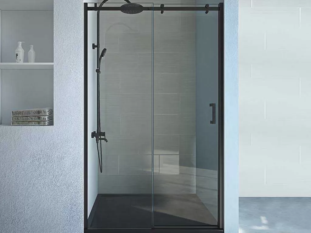 Painel De Duche*Shower & Design Porta De Duche De Correr Com Rodas Preto Mate Estilo Industrial 120 X 195 Cm - Anakao