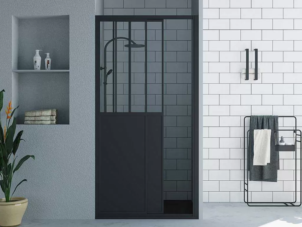Painel De Duche*Shower & Design Porta De Duche De Correr Preto Mate Estilo Atelier 100 X 195 Cm - Urbanik