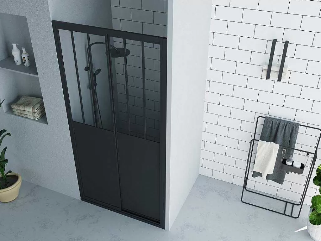 Painel De Duche*Shower & Design Porta De Duche De Correr Preto Mate Estilo Atelier 100 X 195 Cm - Urbanik