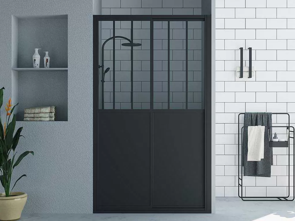Painel De Duche*Shower & Design Porta De Duche De Correr Preto Mate Estilo Atelier 120 X 195 Cm - Urbanik