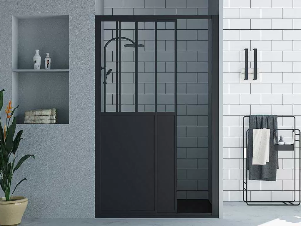 Painel De Duche*Shower & Design Porta De Duche De Correr Preto Mate Estilo Atelier 120 X 195 Cm - Urbanik