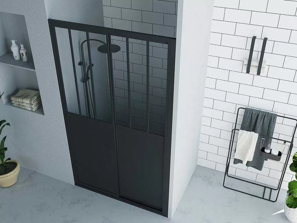 Painel De Duche*Shower & Design Porta De Duche De Correr Preto Mate Estilo Atelier 120 X 195 Cm - Urbanik