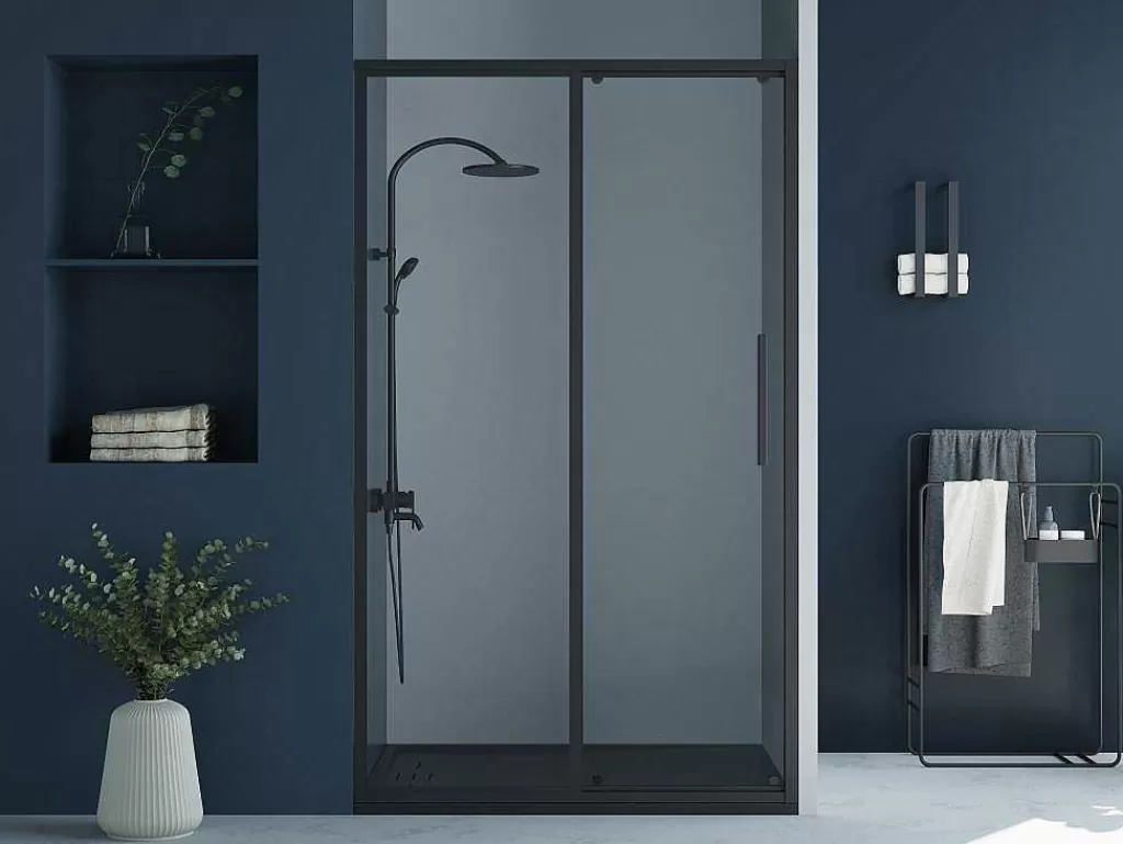 Painel De Duche*Shower & Design Porta De Duche De Correr Preto Mate Estilo Industrial 120X195 Cm - Toroni