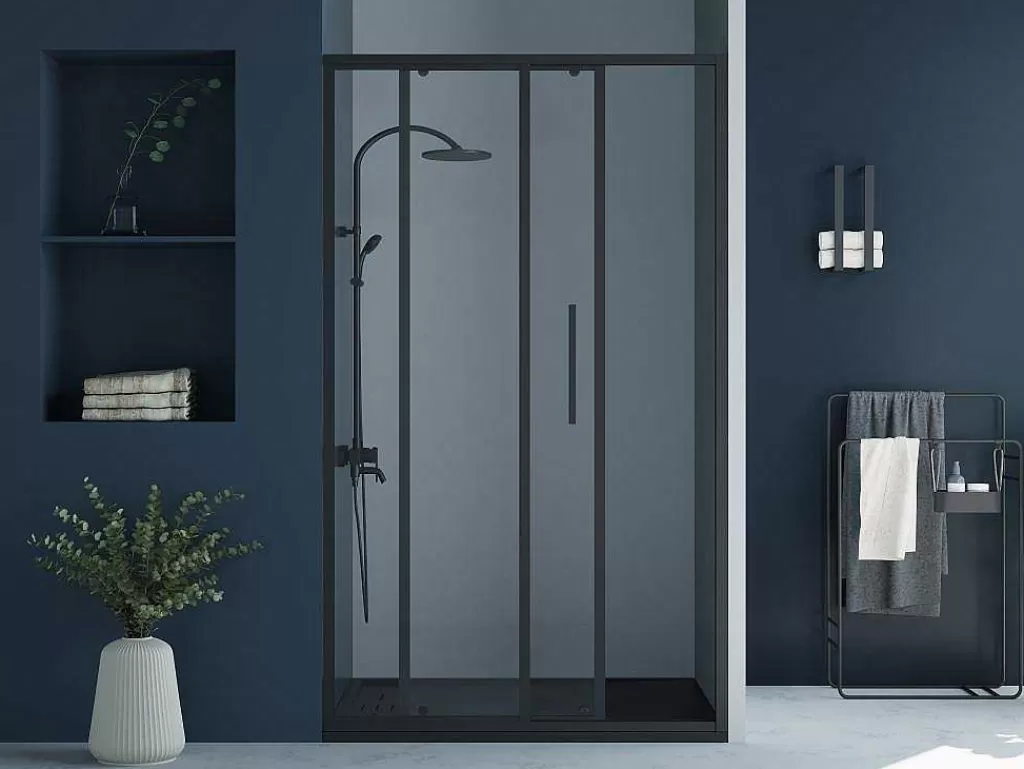 Painel De Duche*Shower & Design Porta De Duche De Correr Preto Mate Estilo Industrial 120X195 Cm - Toroni