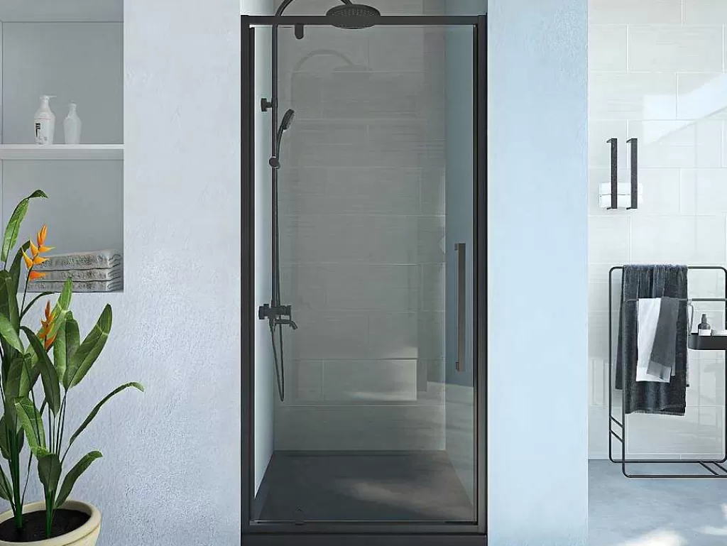 Painel De Duche*Shower & Design Porta De Duche Giratoria Em Metal Preto Mate De Estilo Industrial 80 X 195 Cm - Tamri
