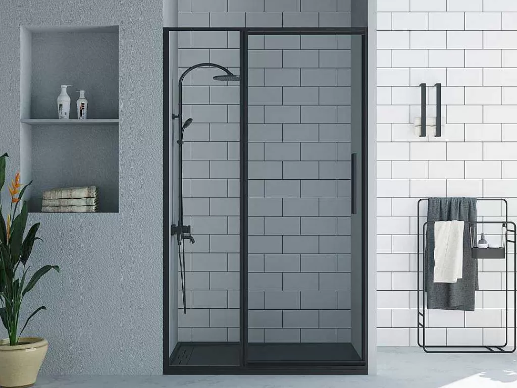 Painel De Duche*Shower & Design Porta De Duche Giratoria Preto Mate Estilo Industrial 120X195 Cm - Toroni
