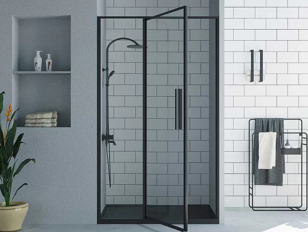 Painel De Duche*Shower & Design Porta De Duche Giratoria Preto Mate Estilo Industrial 120X195 Cm - Toroni