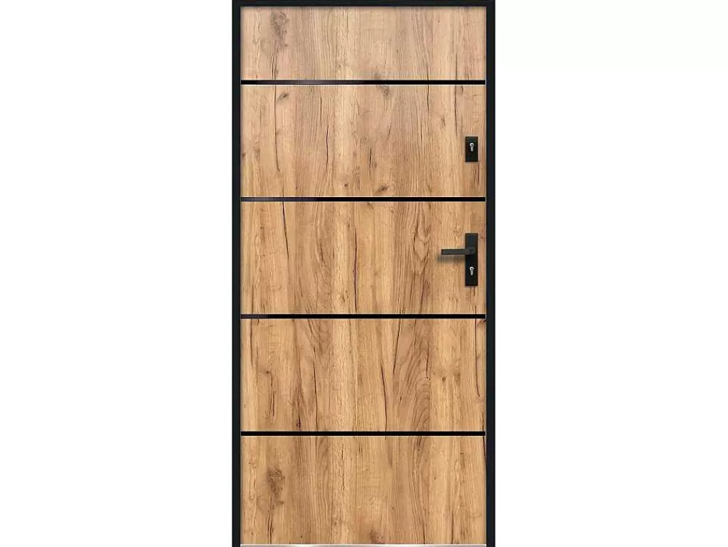 Porta De Entrada*Vente-unique Porta De Entrada Em Aco E Inox A207 X L100 Cm Efeito Carvalho, Abertura Para A Esquerda - Naxara