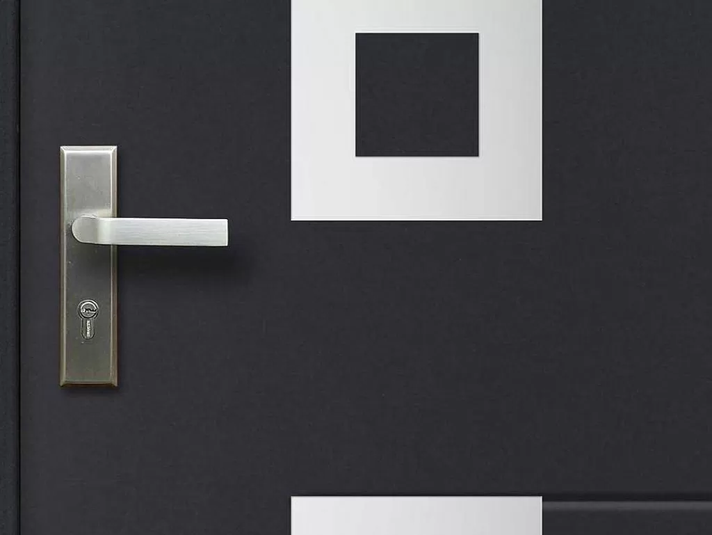 Porta De Entrada*Vente-unique Porta De Entrada Em Aco Envidracado Com Inox A207 X L100 Cm Antracite, Abertura Para A Direita - Tifana