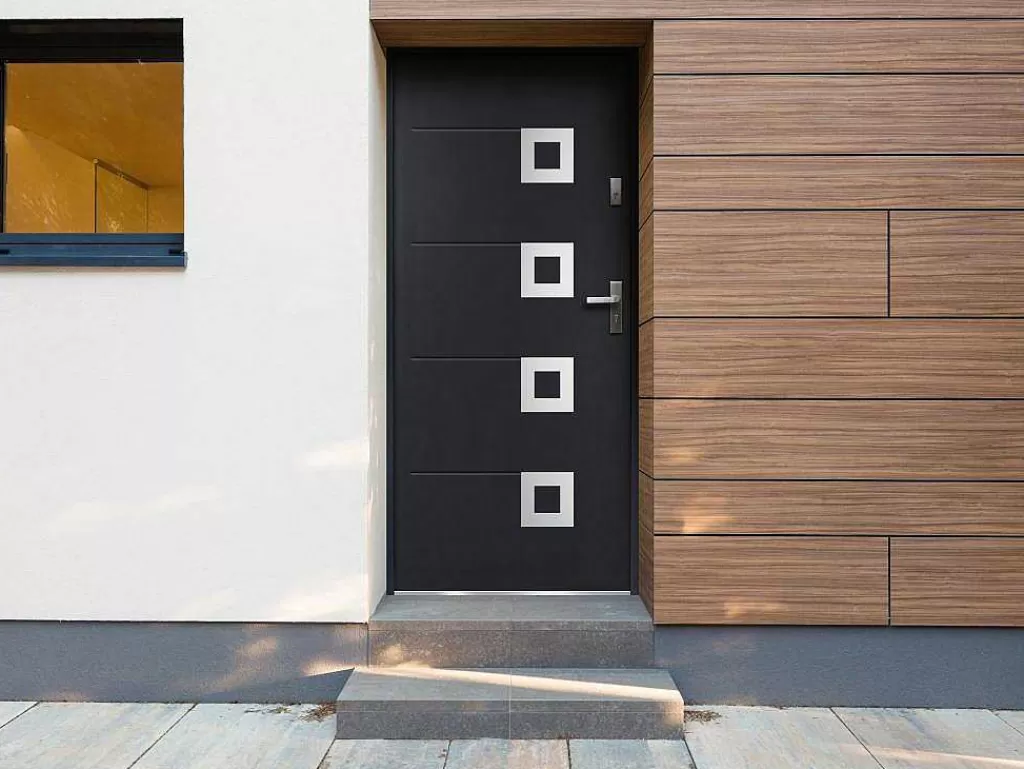 Porta De Entrada*Vente-unique Porta De Entrada Em Aco Envidracado Com Inox A207 X L100 Cm Antracite, Abertura Para A Esquerda - Tifana