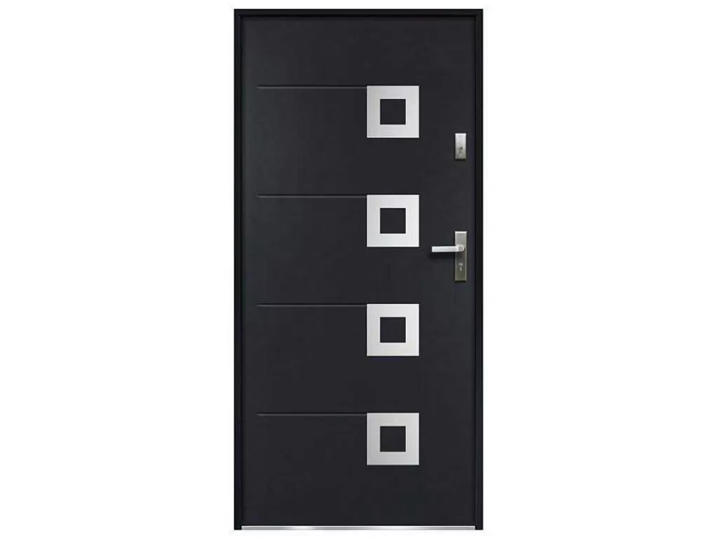 Porta De Entrada*Vente-unique Porta De Entrada Em Aco Envidracado Com Inox A207 X L100 Cm Antracite, Abertura Para A Esquerda - Tifana