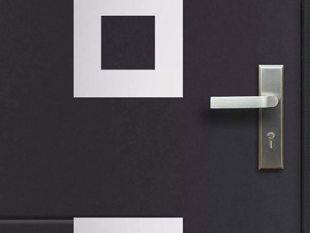 Porta De Entrada*Vente-unique Porta De Entrada Em Aco Envidracado Com Inox A207 X L100 Cm Antracite, Abertura Para A Esquerda - Tifana