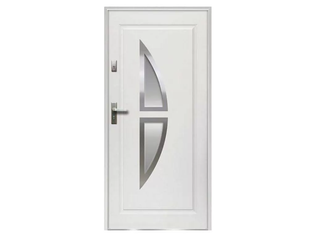 Porta De Entrada*Vente-unique Porta De Entrada Em Aco Envidracado Com Inox A207 X L100 Cm Branco, Abertura Para A Direita - Covas