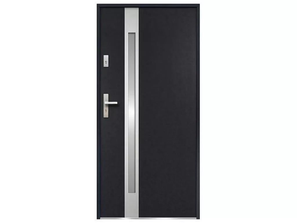 Porta De Entrada*Vente-unique Porta De Entrada Em Aco Envidracado Com Inox De A.207 X L.100 Cm Cor Antracite Com Abertura Para A Direita - Braga