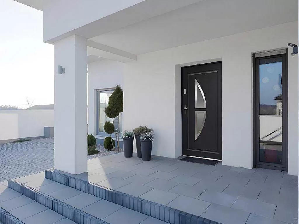 Porta De Entrada*Vente-unique Porta De Entrada Em Aco Envidracado Com Inox De A.207 X L.100 Cm Cor Antracite Com Abertura Para A Direita - Covas
