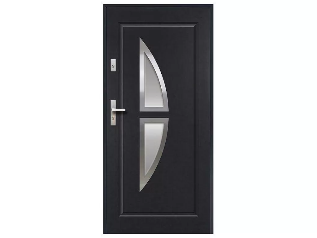 Porta De Entrada*Vente-unique Porta De Entrada Em Aco Envidracado Com Inox De A.207 X L.100 Cm Cor Antracite Com Abertura Para A Direita - Covas