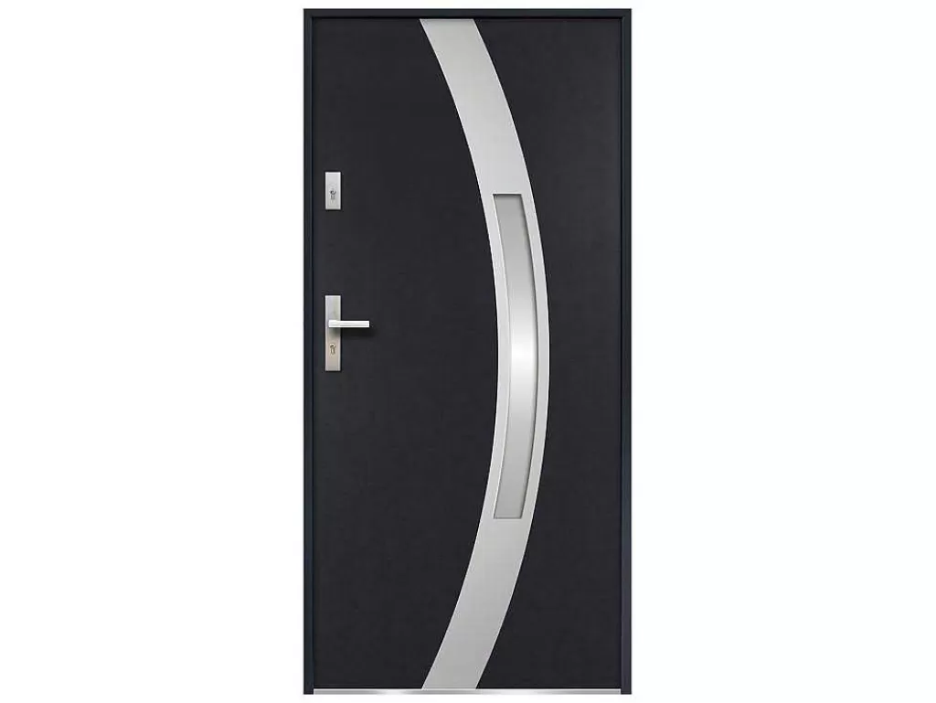 Porta De Entrada*Vente-unique Porta De Entrada Em Aco Envidracado Com Inox De A.207 X L.100 Cm Cor Antracite Com Abertura Para A Direita - Trofa