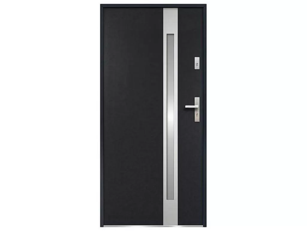 Porta De Entrada*Vente-unique Porta De Entrada Em Aco Envidracado Com Inox De A.207 X L.100 Cm Cor Antracite Com Abertura Para A Esquerda - Braga