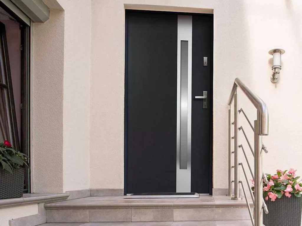 Porta De Entrada*Vente-unique Porta De Entrada Em Aco Envidracado Com Inox De A.207 X L.100 Cm Cor Antracite Com Abertura Para A Esquerda - Braga