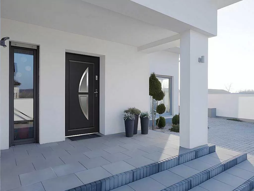 Porta De Entrada*Vente-unique Porta De Entrada Em Aco Envidracado Com Inox De A.207 X L.100 Cm Cor Antracite Com Abertura Para A Esquerda - Covas